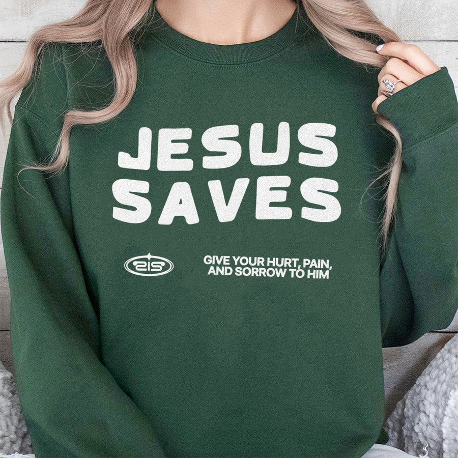 Jesus Saves Sweatshirt | Christian Faith Graphic Crewneck | Premium Cotton Blend Apparel | Inspirational Religious Gift for Men and Women