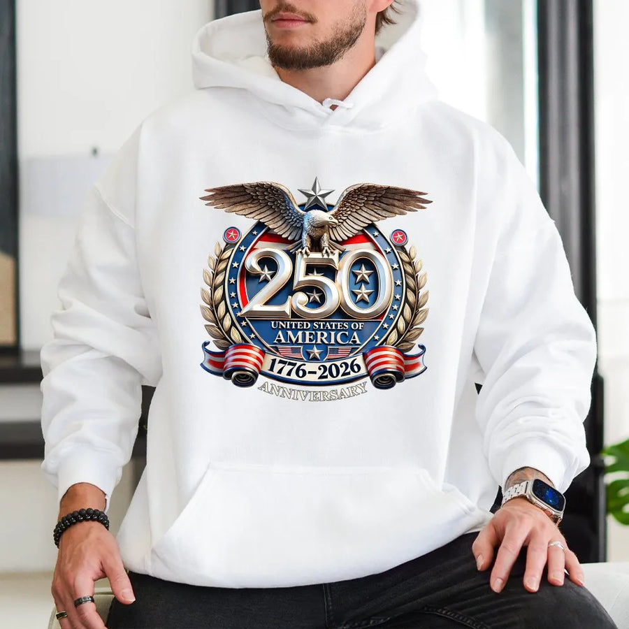USA 250th Anniversary Hoodie | Patriotic Eagle 1776-2026 Graphic | Soft Cotton-Poly Blend | Collector's Gift for Patriots