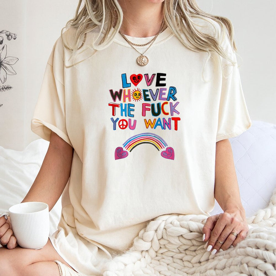 Love Whoever The F*ck You Want T-Shirt | Colorful Rainbow Pride Graphic Tee | 100% Cotton Premium Quality | LGBTQ+ Awareness Gift for Pride Month