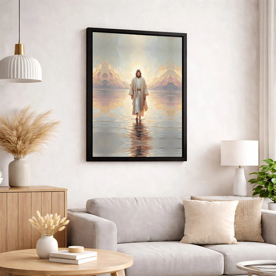 Jesus Walking On Water Canvas Print | Religious Abstract Oil Painting | Premium Gallery-Wrapped Wall Art | Christian Home Decor Gift