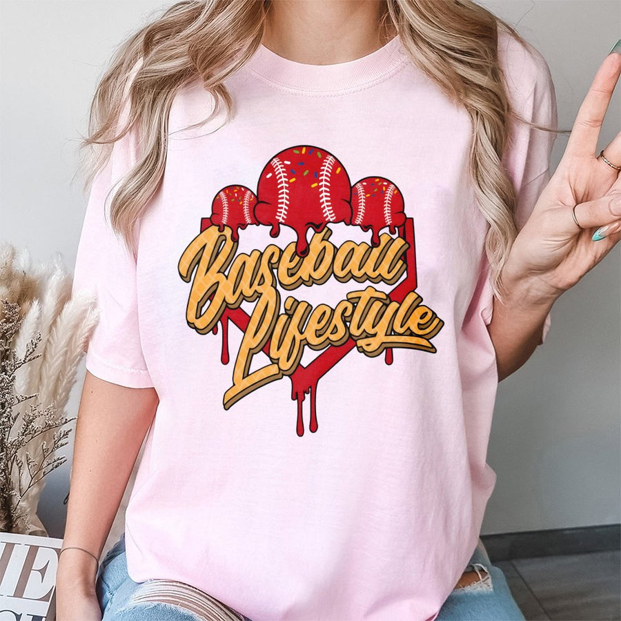 Baseball Lifestyle T-Shirt | Dripping Ice Cream Graphic | 100% Premium Cotton | Unique Sports Gift for Baseball Players and Fans