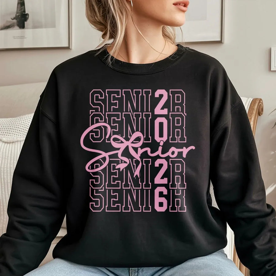 Senior 2026 Sweatshirt | Aesthetic Bow Graduation Graphic | Premium Cotton Blend | Trendy Class of 2026 Senior Year High School Gift For Her