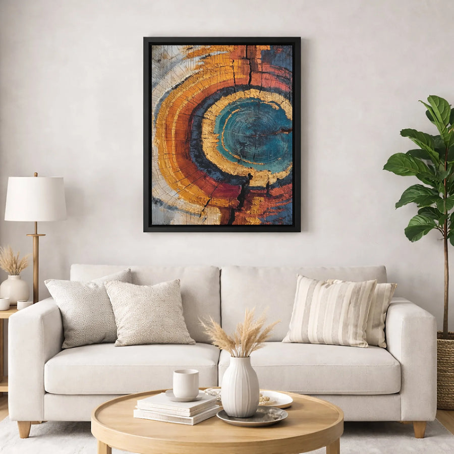 Abstract Tree Rings Wall Art | Colorful Wood Cross-Section Print | Premium 1.25-Inch Gallery Canvas | Modern Living Room Decor