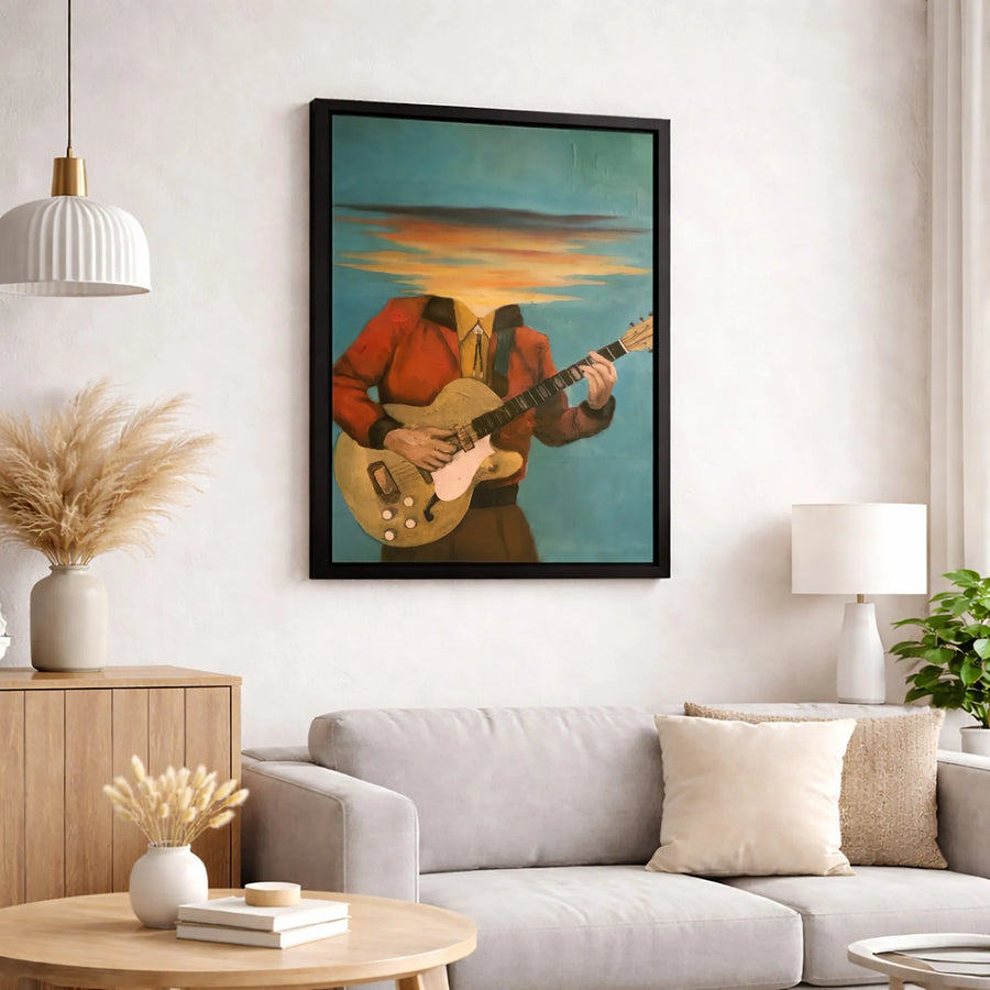 Surreal Headless Guitarist Canvas Art | Retro Indie Folk Album Aesthetic | Premium Gallery Wrap Wall Decor | Music Lover Gift