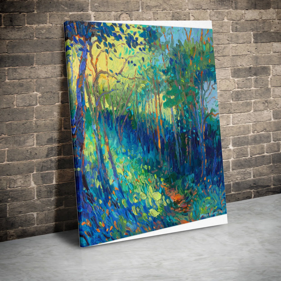 Abstract Forest Vertical Canvas | Vibrant Impressionist Woodland Painting Print | Premium Thick Gallery Wrap | Modern Home Decor Gift