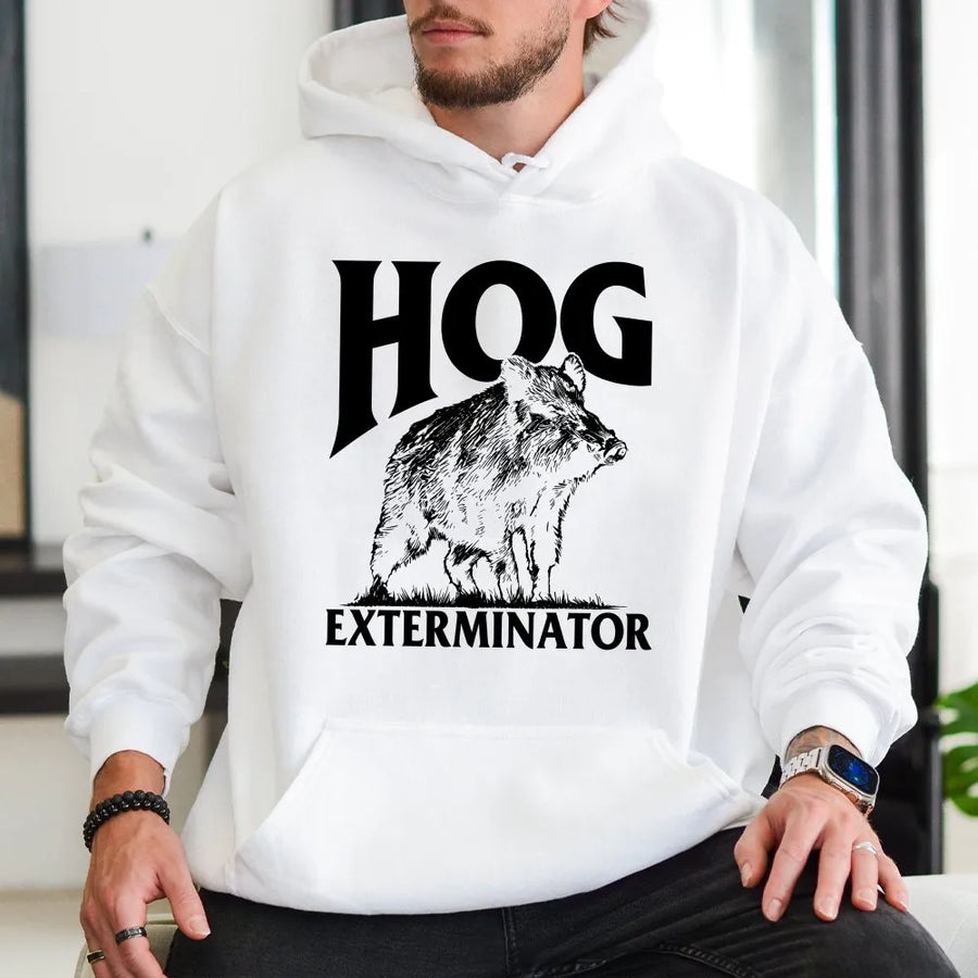 Hog Exterminator Hoodie | Vintage Wild Boar Graphic Tee | Premium Cotton | Funny Gift for Hunter