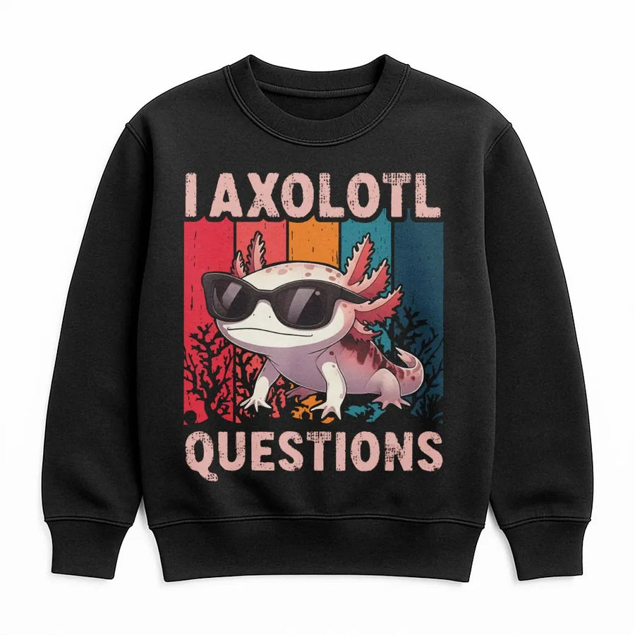 I Axolotl Questions Sweatshirt | Funny Retro Animal Graphic | Premium Cotton Blend Crewneck | Cute Pun Gift for Animal Lovers