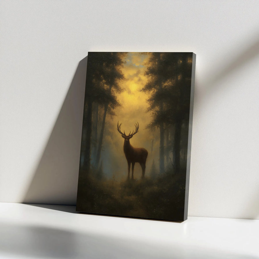 Majestic Stag Canvas Art | Misty Forest Woodland Landscape | 1.25 Inch Gallery Wrap Premium Print | Rustic Wildlife Home Decor Gift