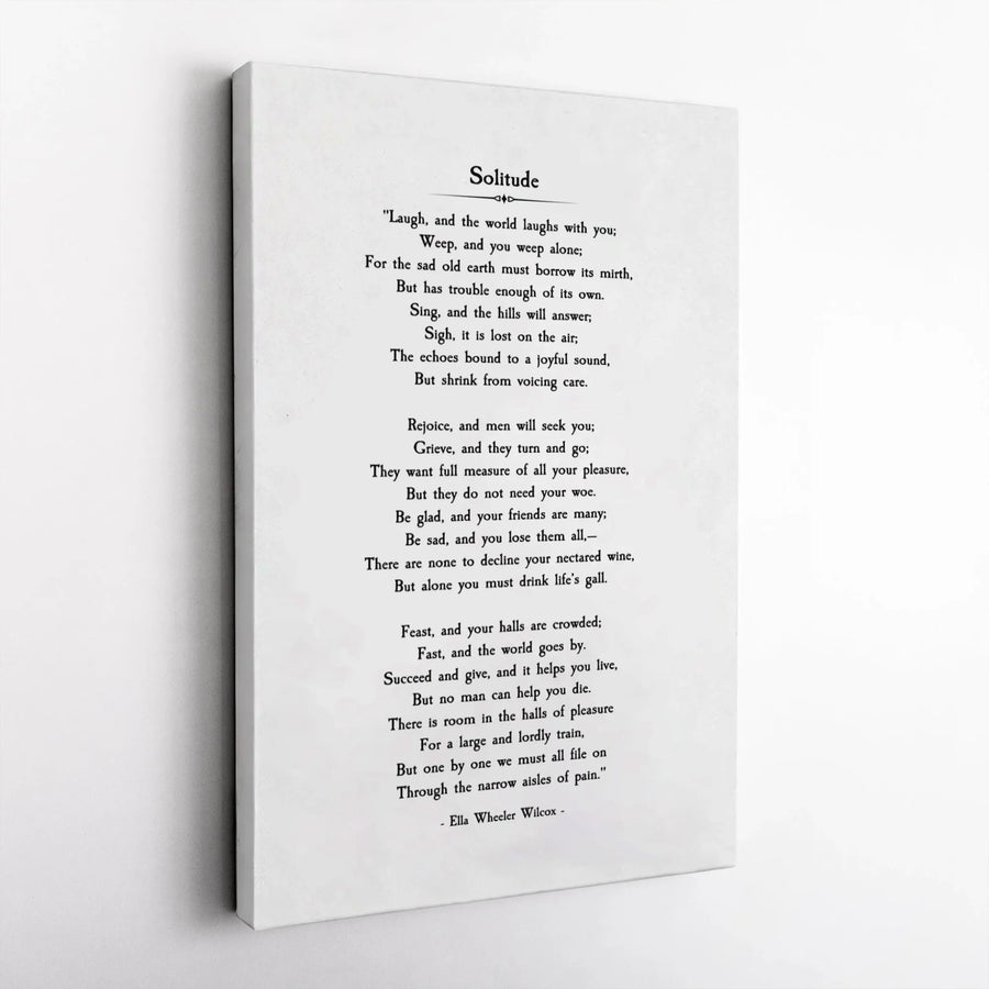 Solitude Poem Wall Art | Ella Wheeler Wilcox Quote | Premium Gallery Wrapped Canvas Print | Minimalist Literary Gift for Book Lovers
