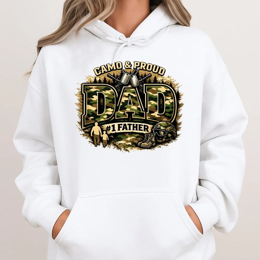 Veteran Dad Hoodie | Tactical Camo & Proud Graphic Tee | Premium Cotton Shirt | Father's Day Gift for Military Father