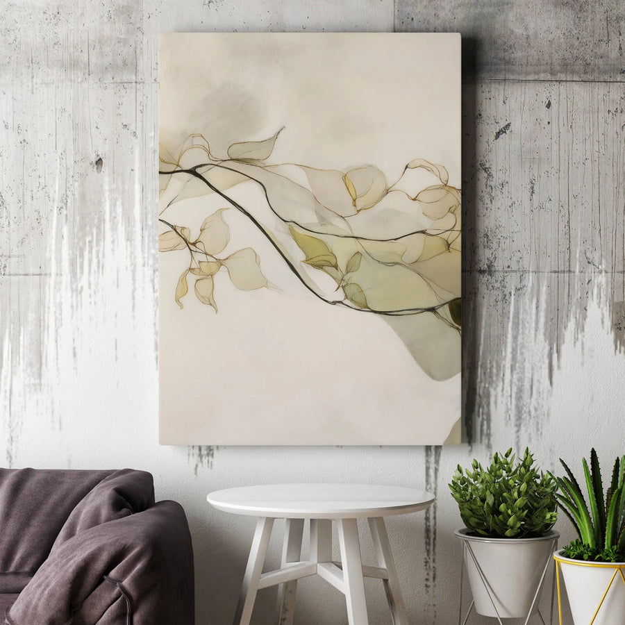 Abstract Botanical Vertical Canvas | Minimalist Line Art Leaves Print | Premium 1.25" Thick Gallery Wrapped Wall Art | Modern Home & Office Decor Gift