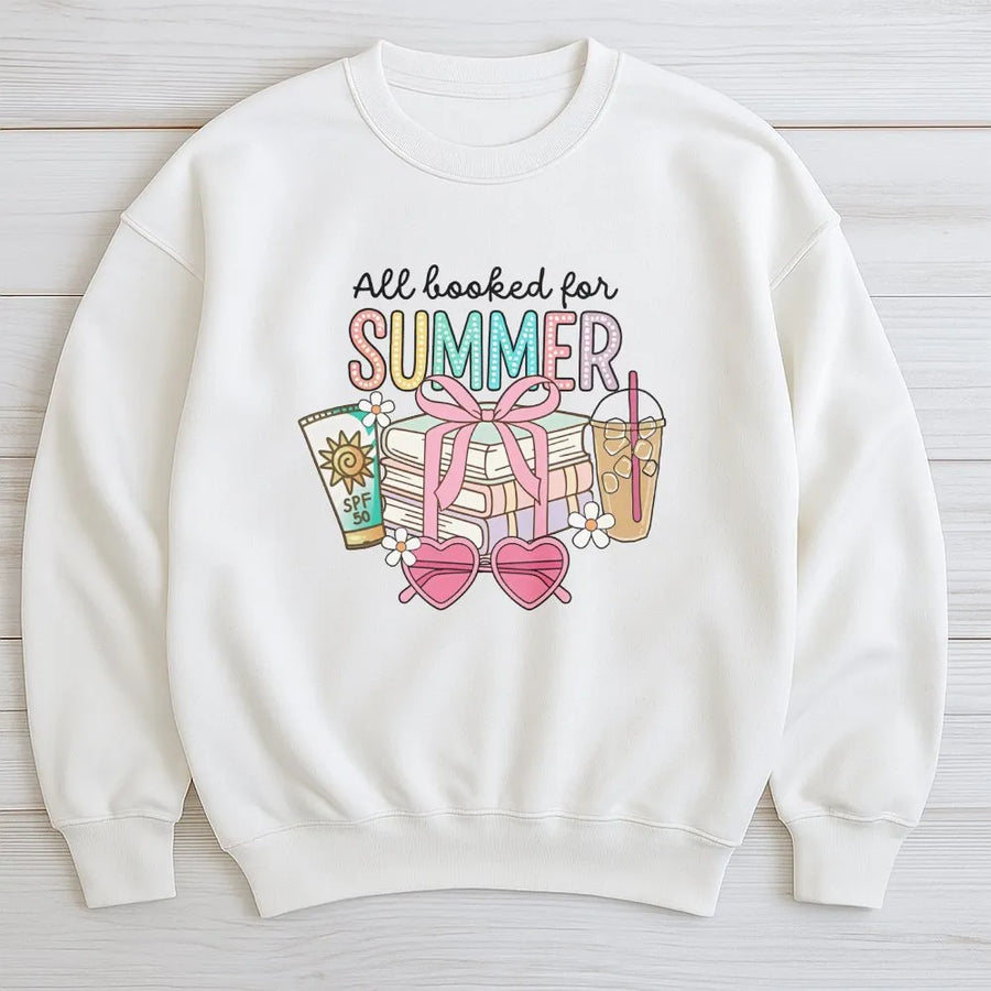All Booked For Summer Sweatshirt | Booktrovert Reading Graphic Tee | Premium Comfort Colors Shirt | Gift for Book Lover, Teacher, Librarian