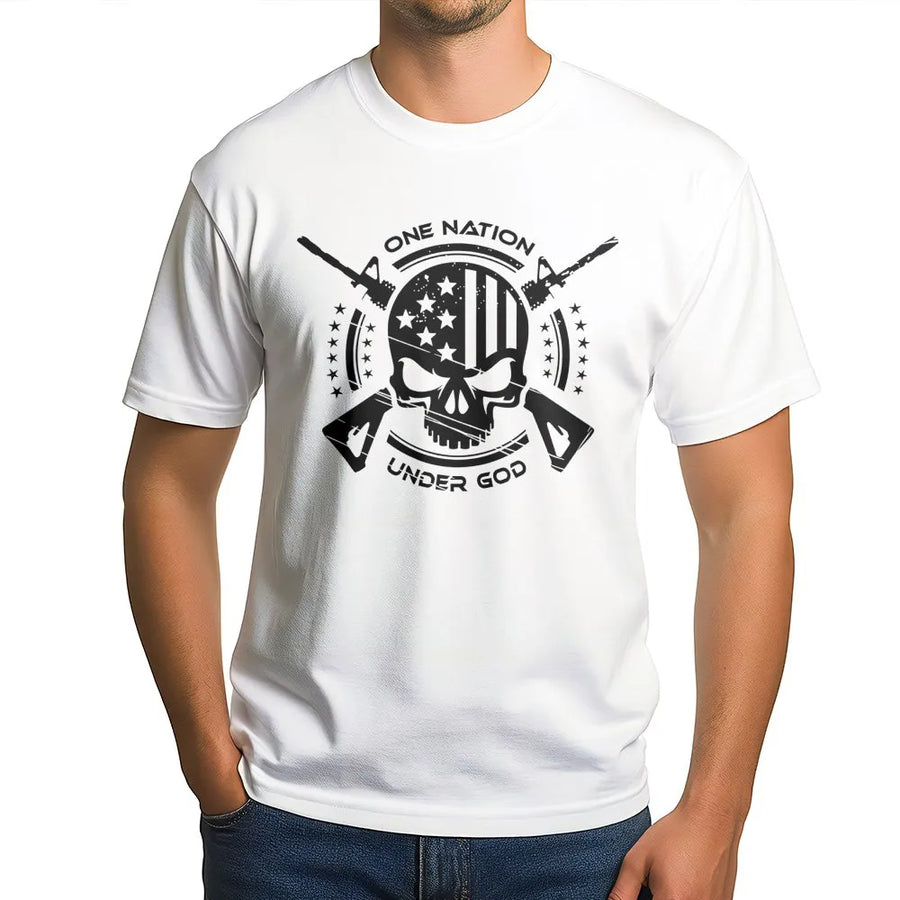 One Nation Under God T-Shirt | Patriotic American Flag Skull Graphic | Premium Soft Ringspun Cotton | Mens Womens Unisex Gift