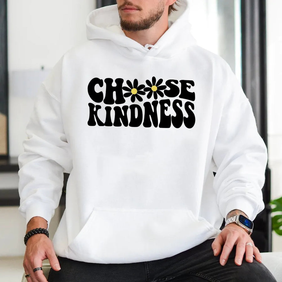 Choose Kindness Hoodie | Retro Daisy Flower Graphic | Premium Cotton Blend | Gift For Teacher And Kindness Advocate