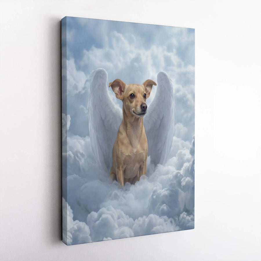 Angel Dog Memorial Canvas | Pet with Angel Wings in Clouds | Premium Gallery Wrap Wall Art | Sympathy Gift for Loss of Dog