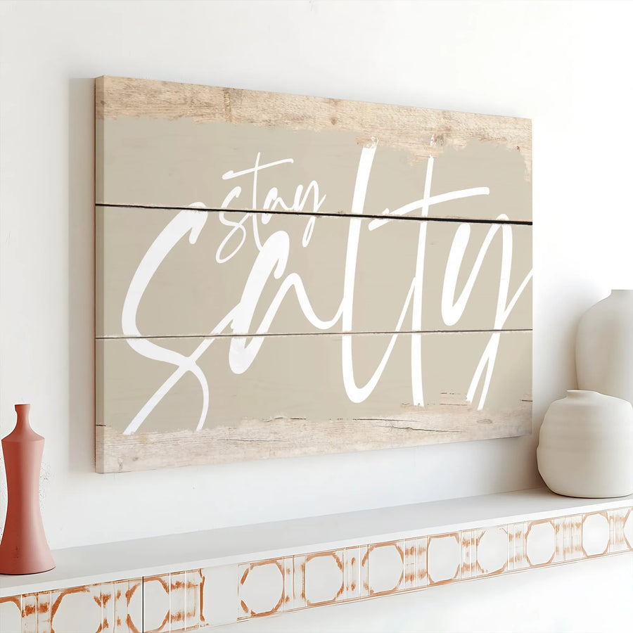Stay Salty Wall Art | Minimalist Coastal Quote Print | Premium Gallery Wrapped Canvas | Modern Beach Home Decor Gift