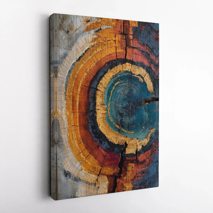 Abstract Tree Rings Wall Art | Colorful Wood Grain Canvas Print | 1.25-Inch Gallery Wrap | Modern Nature Decor for Home and Office