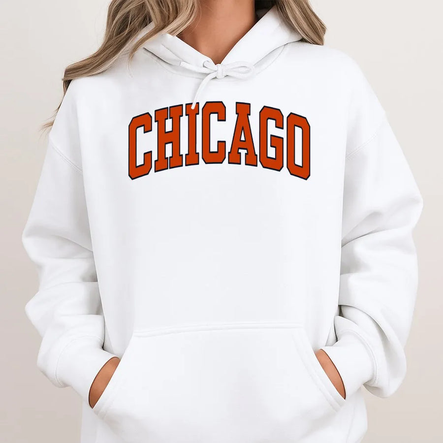 Chicago Hoodie | Vintage Style Varsity Lettering | Premium Cotton Tee | Unisex Chicago Pride Gift for Men and Women