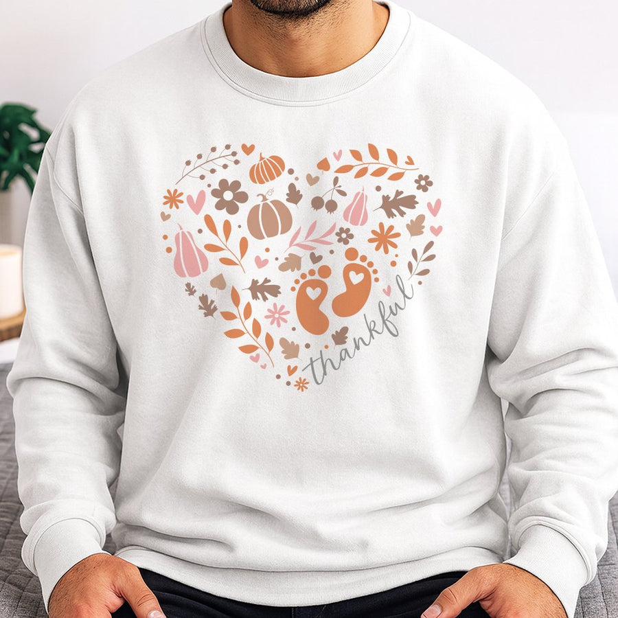 Thankful Pregnancy Announcement Sweatshirt | Cute Fall Baby Feet Design | Soft Cotton Blend | Expecting Mom Gift for Thanksgiving