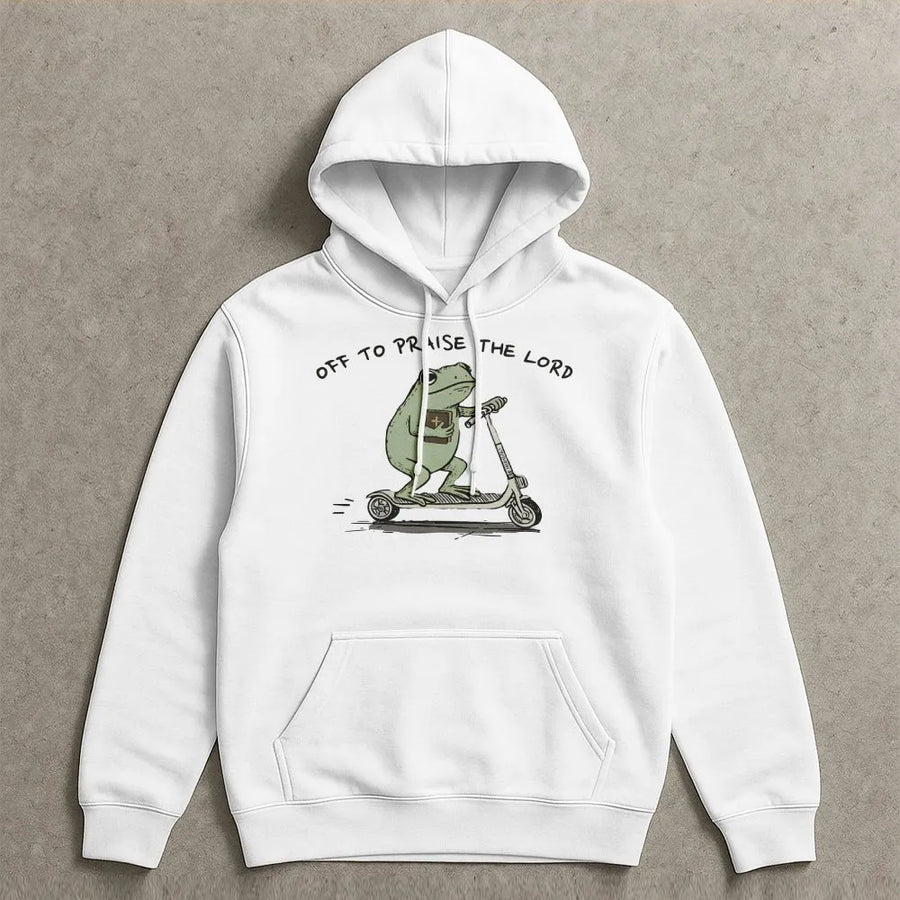 Christian Hoodie | Funny Frog Praising The Lord Design | Premium Cotton-Blend | Religious Gift For Bible Study Lovers