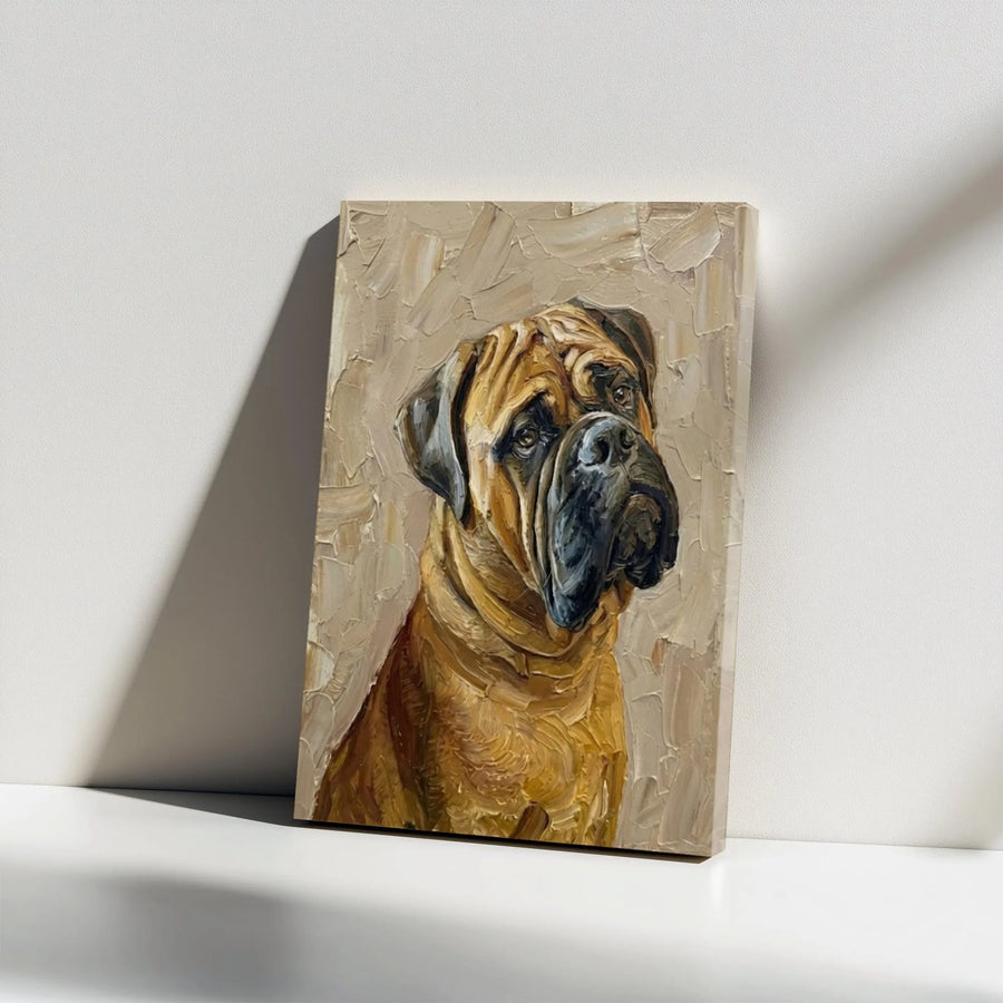 Bullmastiff Canvas Wall Art | Impasto Oil Painting Style Portrait | Premium Gallery Wrap Decor | Dog Lover Gift & Home Office Accent