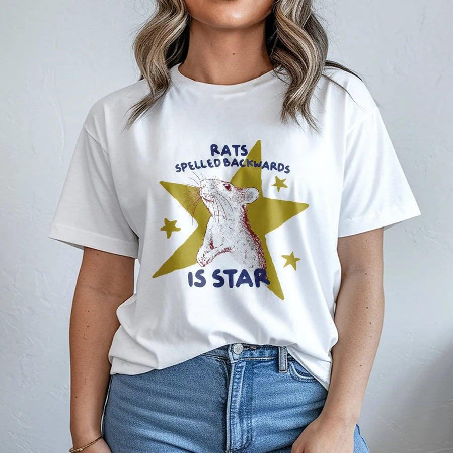 Rat Spelled Backwards Is Star T-Shirt | Funny Animal Meme Graphic | 100% Cotton Premium Tee | Unique Gift for Rodent Lovers and Pet Rat Owners
