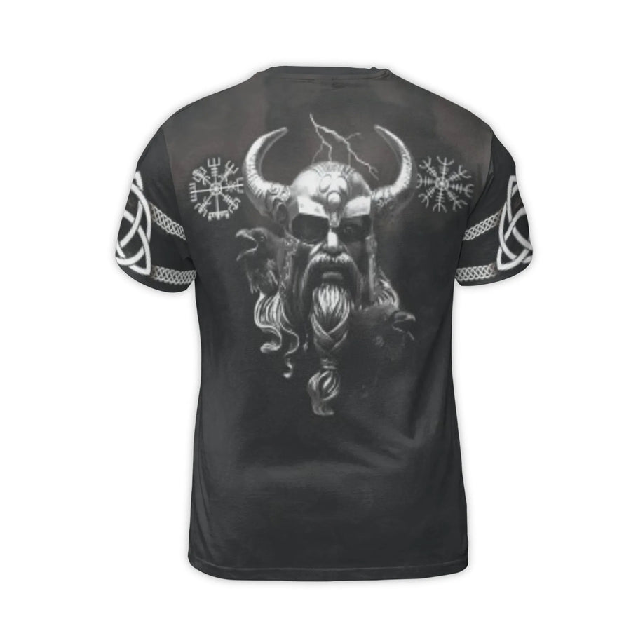 Viking Warrior T-Shirt | Norse Mythology Odin & Valhalla Symbol Print | Premium All-Over 3D Graphic Tee | Gift for Pagan Mythology Enthusiasts