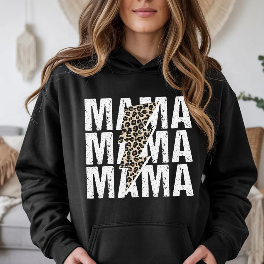 Mama Hoodie | Leopard Lightning Bolt Graphic | Premium Cotton Blend | Trendy Mom Gift For Mother's Day 2026 Or Birthday