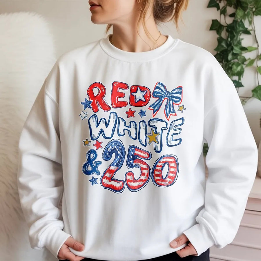 250th Anniversary Sweatshirt | Red White and 250 Patriotic Design | Premium Cotton Blend | USA 4th of July Gift for Men and Women