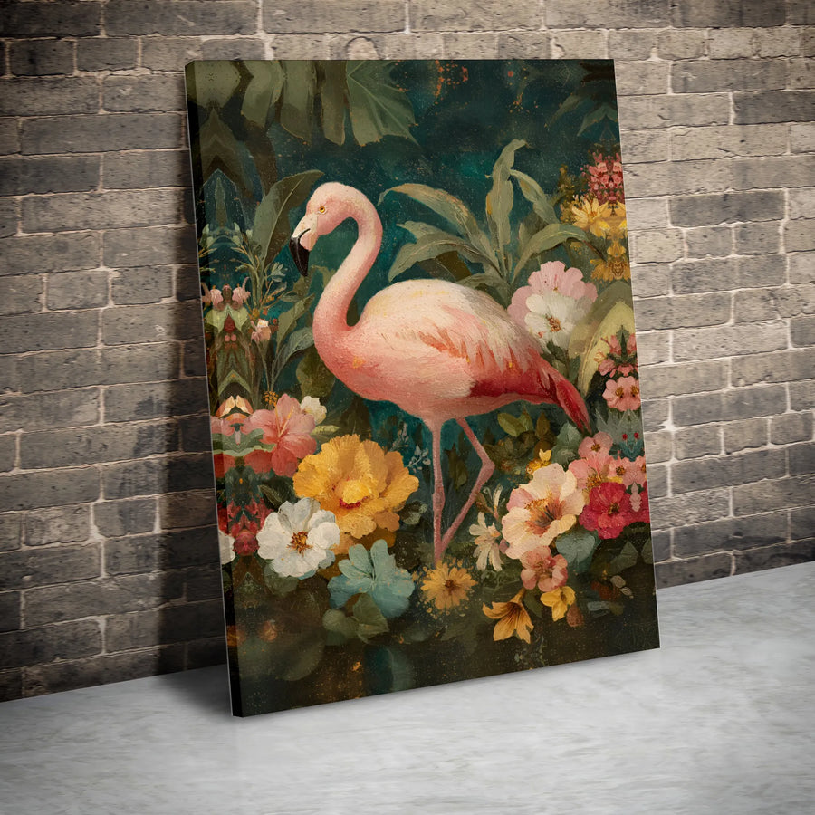 Pink Flamingo Wall Art | Tropical Botanical Garden Canvas Print | Gallery-Quality 1.25" Thick Wall Decor | Elegant Floral Home Gift