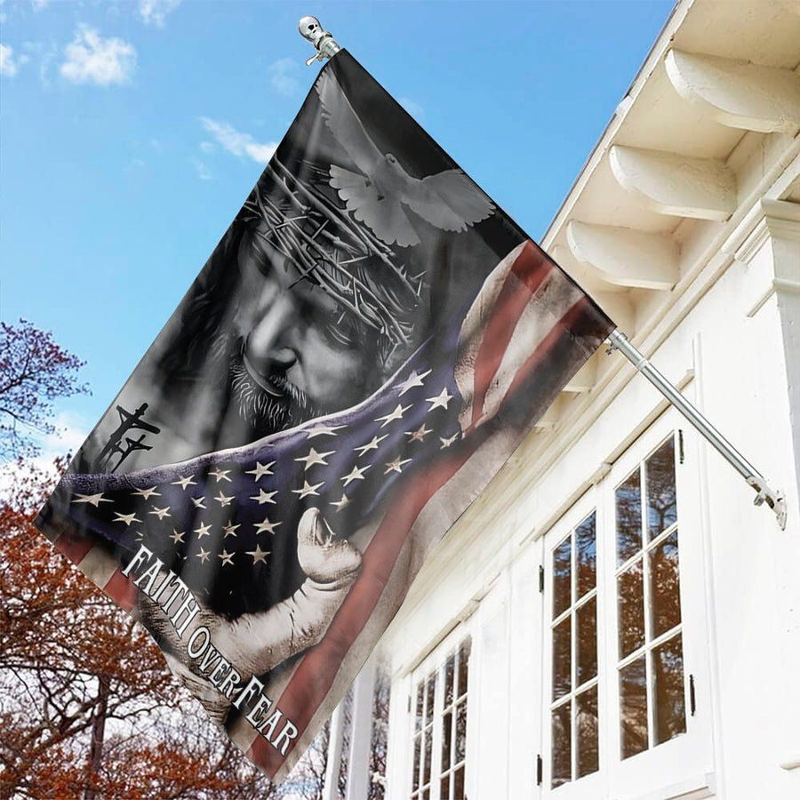Faith Over Fear Garden Flag | Christian American Flag Decor | Weather-Resistant Premium Polyester | Religious Patriotic Gift for Home