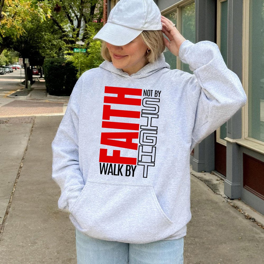 Walk By Faith Not By Sight Hoodie | Bible Verse Christian Graphic Sweatshirt | Premium Cotton-Blend | Religious Gift For Him And Her