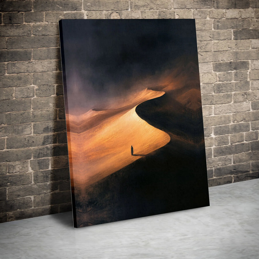 Desert Landscape Canvas Art | Golden Sand Dunes Minimalist Print | Premium Gallery Wrap Wall Decor | Moody Adventure Gift for Home Office