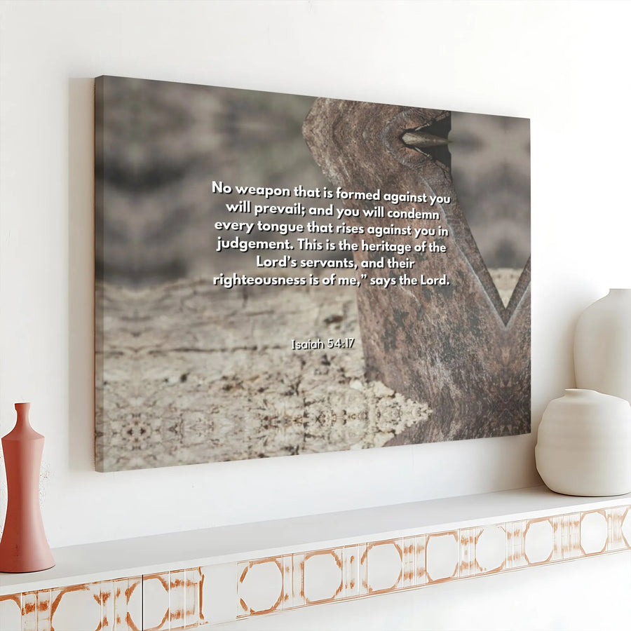 Isaiah 54:17 Canvas Wall Art | No Weapon Formed Against You Scripture | Premium Christian Home Decor | Inspirational Faith Gift
