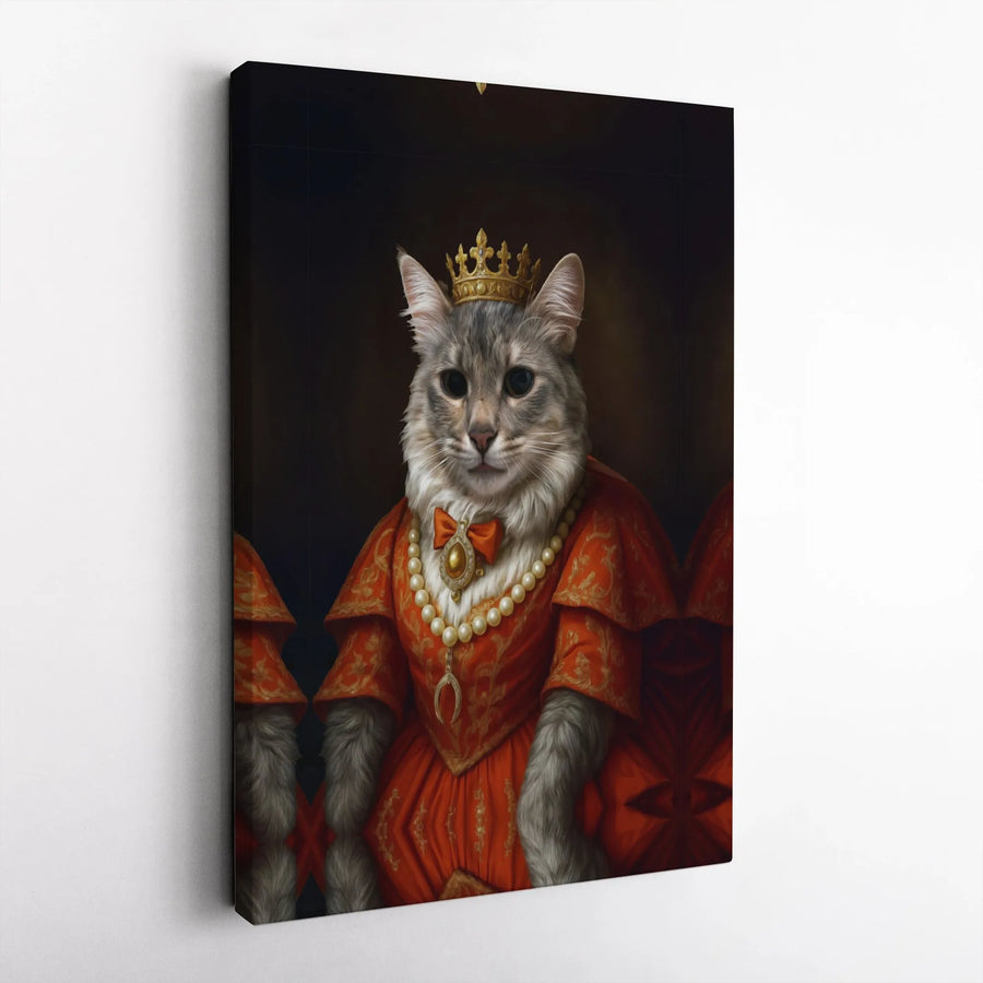 Royal Cat Queen Wall Art | Renaissance Style Tabby Portrait | Premium Gallery-Wrapped Canvas | Unique Pet Lover Gift & Home Decor