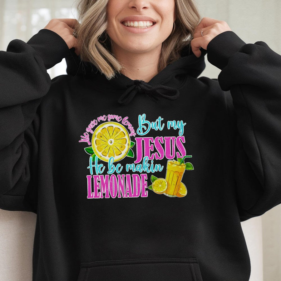 Jesus Lemonade Hoodie | Christian Faith Quote Graphic Sweatshirt | Premium Cotton-Poly Blend | Religious Gift for Women and Men