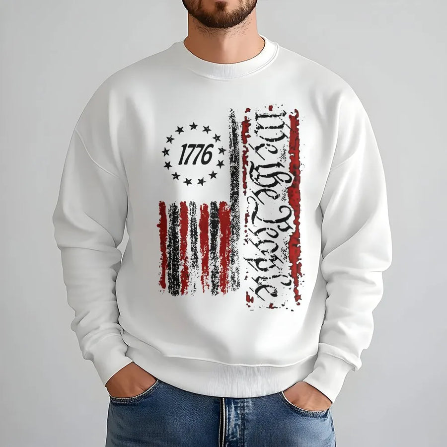 1776 We The People Sweatshirt | Distressed American Flag Design | Premium Cotton-Blend Sweatshirt | Patriotic Gift for Men and Women