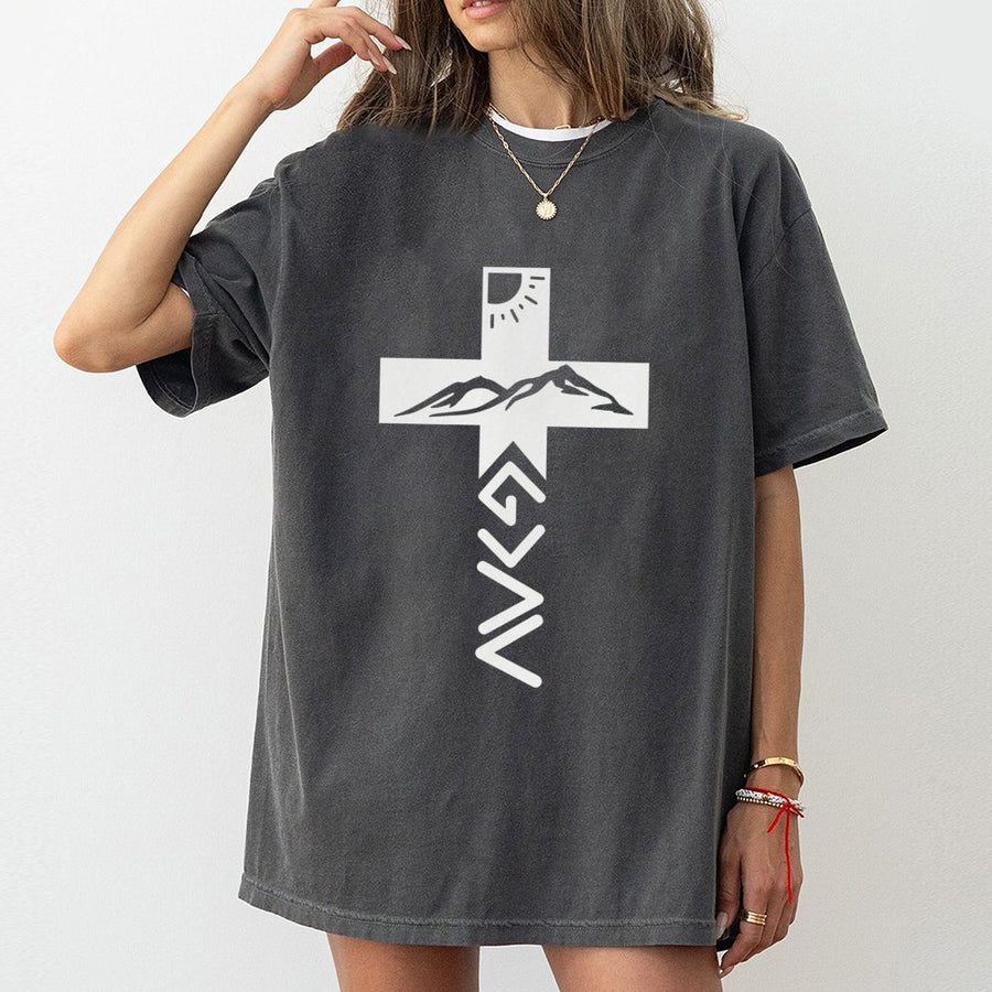 God Is Greater Than Highs And Lows T-Shirt | Christian Mountain Cross Graphic | Premium Cotton Unisex Tee | Religious Faith Gift For Men Women