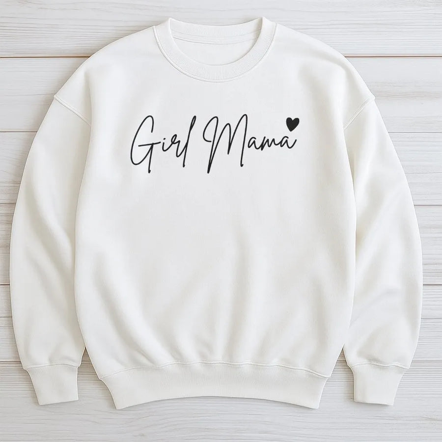 Girl Mama Sweatshirt | Cursive Script with Heart Design | Cozy Cotton Blend Pullover | Premium Mothers Day Gift for New Mom