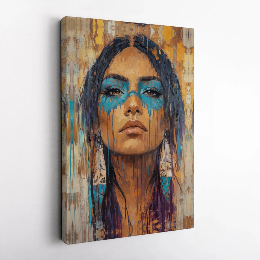 Indigenous Inspired Woman Canvas Art | Bold Abstract Portrait Print | Premium Thick Gallery Wrap Canvas | Modern Southwestern Boho Wall Decor Gift