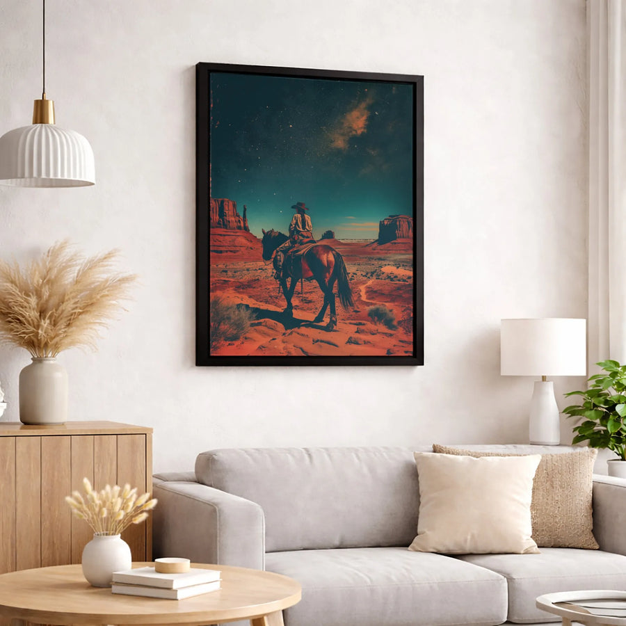 Western Cowboy Canvas Print | Monument Valley Starry Night Wall Art | Premium 1.25" Gallery Wrap | Southwestern Home Decor Gift for Him