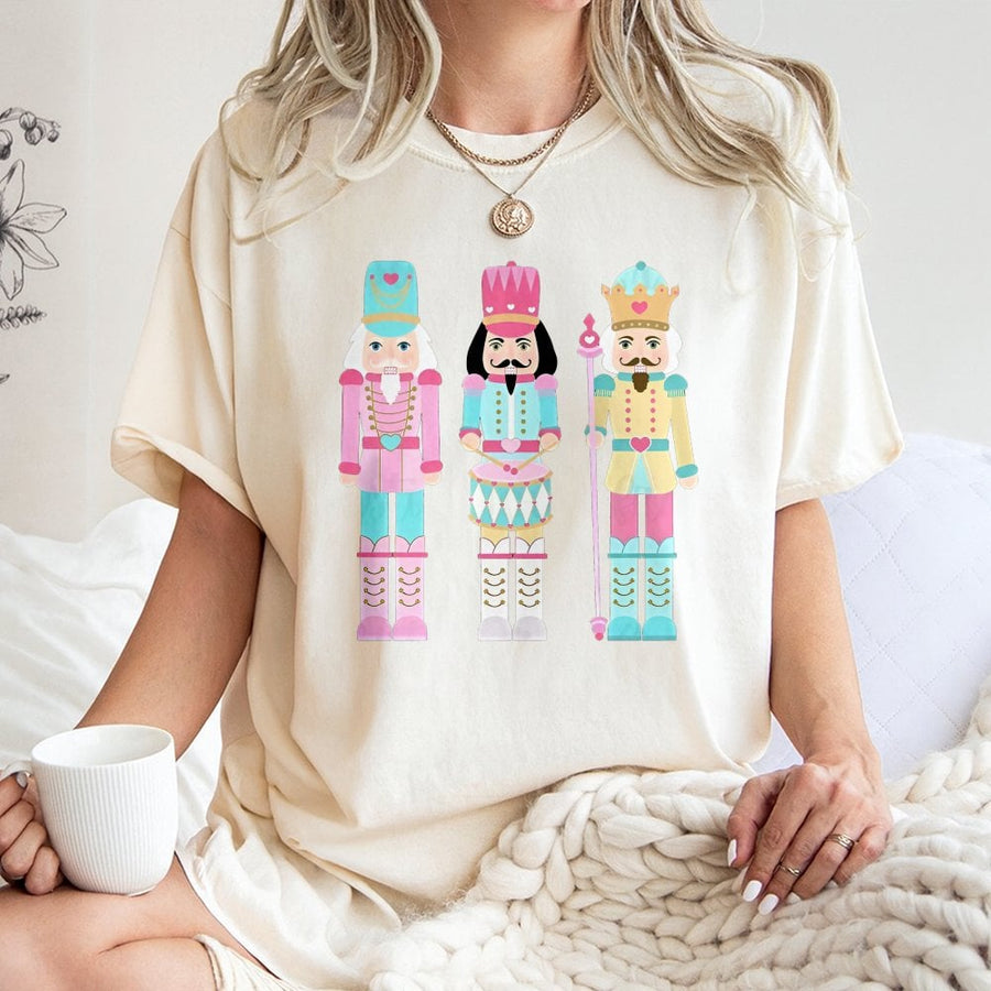 Nutcracker Christmas T-Shirt | Pastel Holiday Ballet Graphic Tee | Premium 100% Cotton Soft Apparel | Cute Festive Gift for Women and Nutcracker Lovers