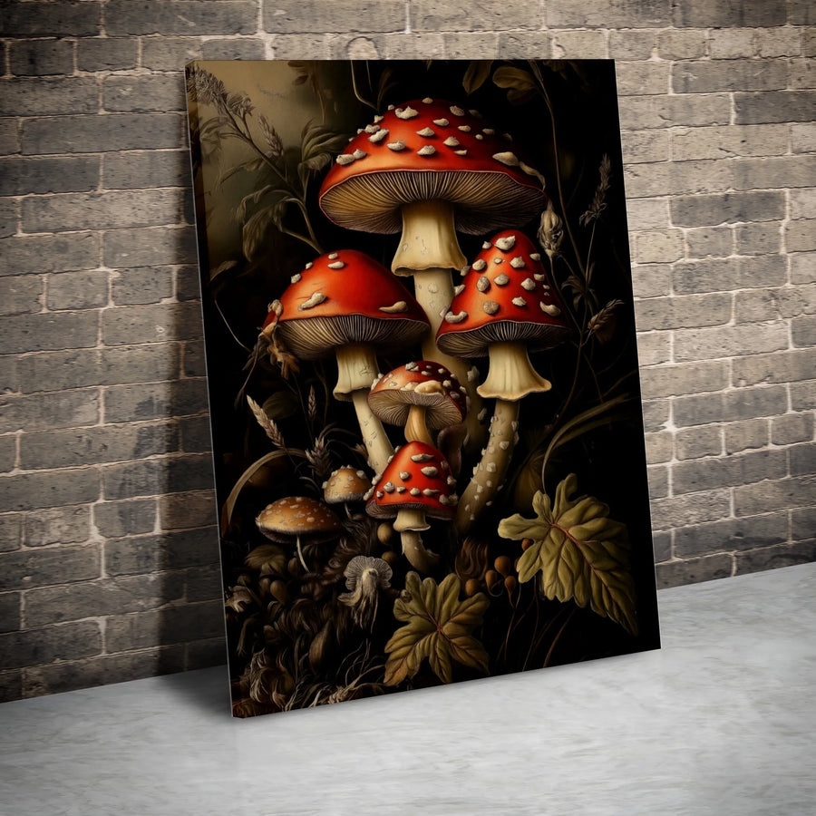 Amanita Muscaria Mushroom Wall Art | Vintage Botanical Forest Painting | Premium Gallery-Wrapped Canvas | Cottagecore Home Decor Gift