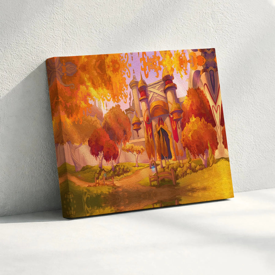 Fantasy Elven Castle Wall Art | Autumn Forest Landscape Canvas | Premium Fade-Resistant Gallery Wrap | Magical Home Decor Gift for Fantasy Lovers
