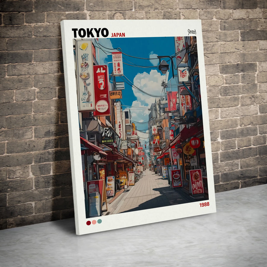 Tokyo Japan Wall Art | Retro 1980s Anime Style Street Scene | Premium Gallery Canvas | Japanese Aesthetic Home Decor Gift