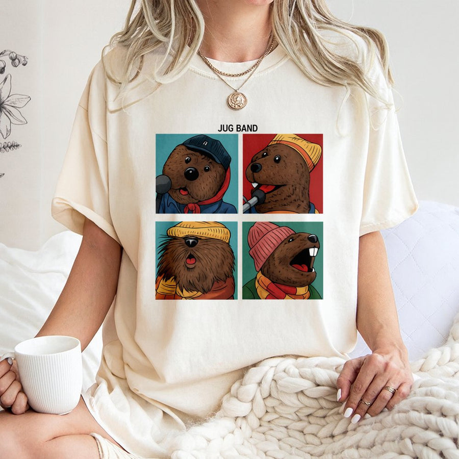 Jug Band Animal Quartet T-Shirt | Funny Retro Cartoon Musicians Graphic Tee | 100% Cotton Premium Quality | Gift For Music Lovers And Musicians