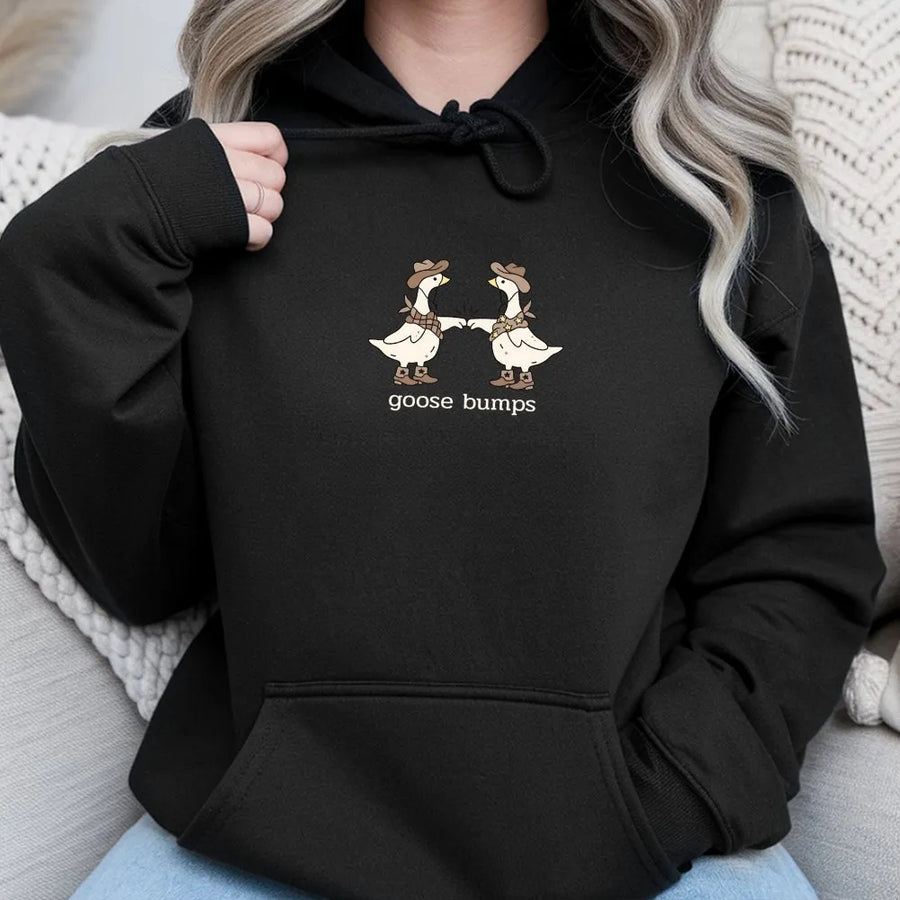 Goose Bumps Hoodie | Funny Cowboy Goose Western Graphic | Soft Cotton Blend | Cute Humor Gift for Goose Lovers