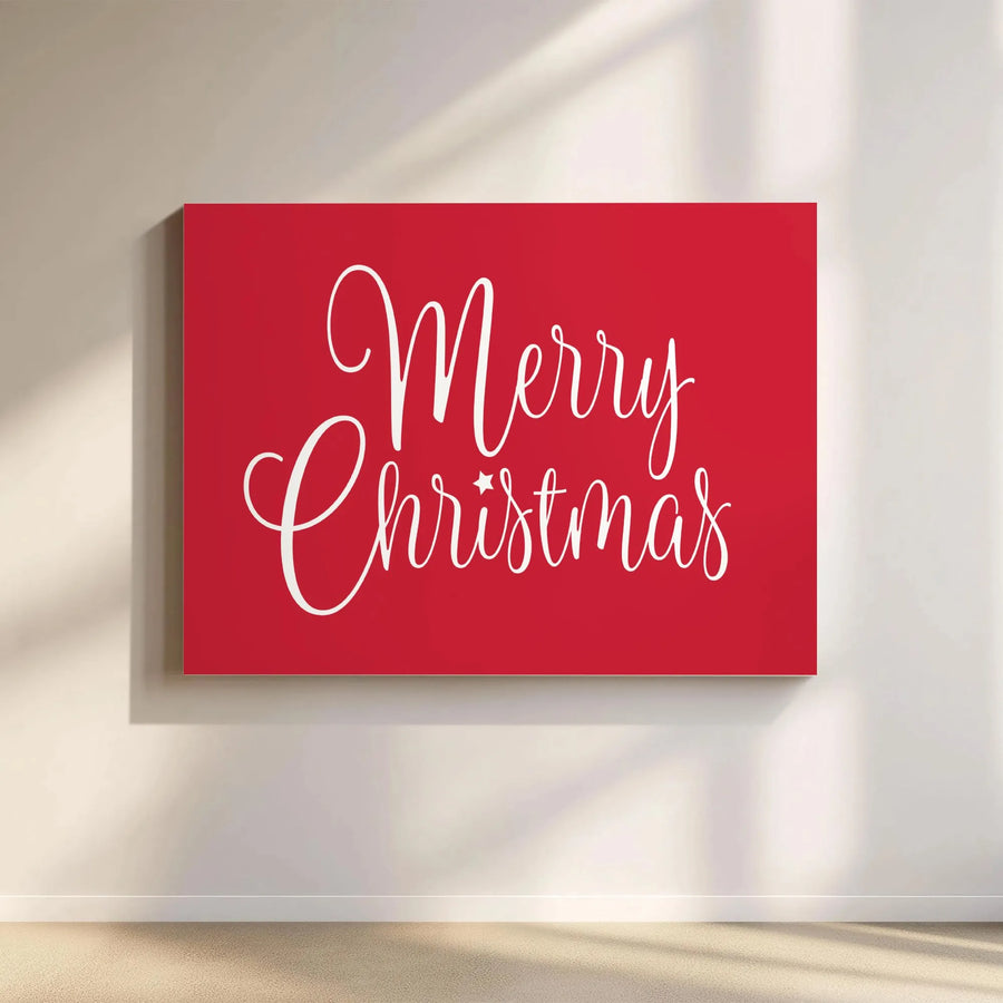 Merry Christmas Canvas Wall Art | Red Cursive Script Typography | Premium 1.25-Inch Gallery Wrap | Festive Holiday Home Decor Gift