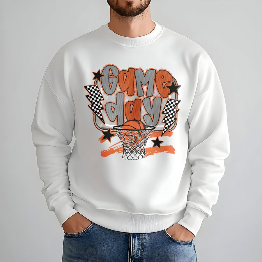 Game Day Basketball Sweatshirt | Checkered Lightning Bolt Graphic | Premium Cotton Blend | Gift for Basketball Mom & Fan
