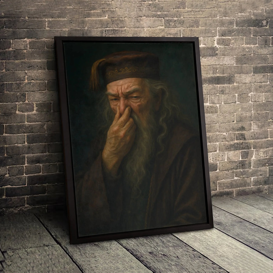 Wizard Portrait Canvas Wall Art | Funny Old Man Pinching Nose Painting | Premium Gallery Wrapped Decor | Unique Home Office Gift